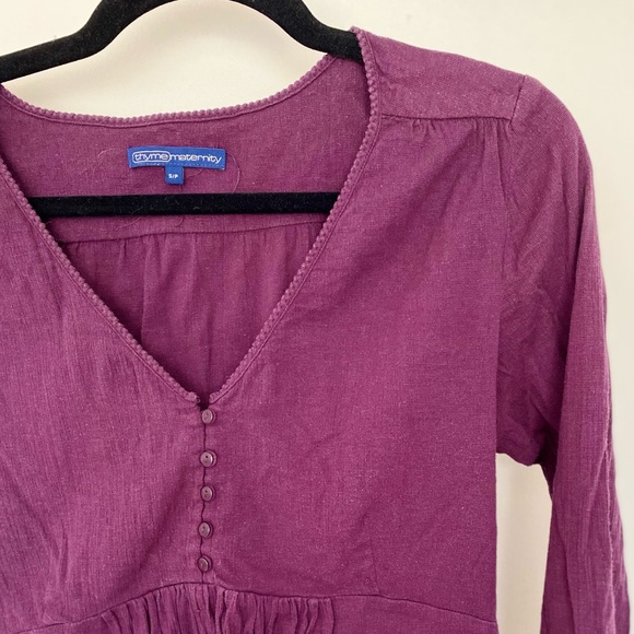 Thyme Purple Babydoll Style Maternity Long Sleeve Shirt - Picture 3 of 8